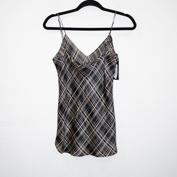 Nili Lotan Isabella Cami Top Black Cream Plaid 100% Silk V-Neck SZ S NWT - Picture 4 of 7
